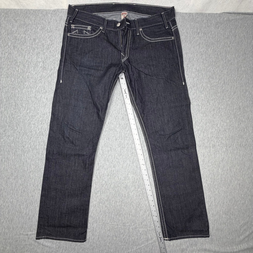 True Religion Section Slim Jeans Mens 38 Indigo Contrast Stitch Made in USA